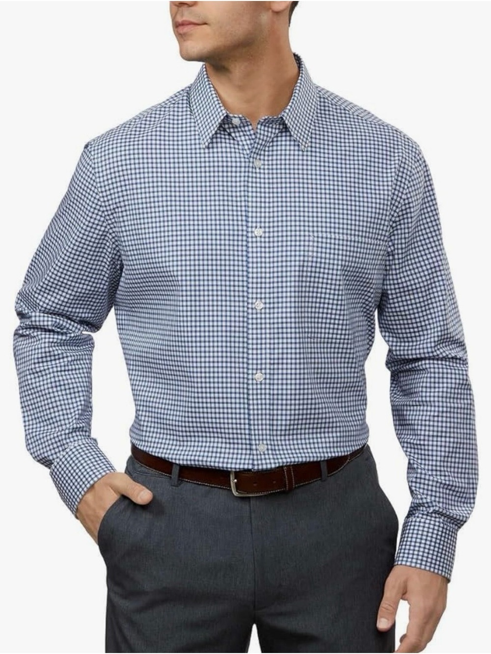 Tommy Hilfiger Blue and White Gingham Dress Shirt